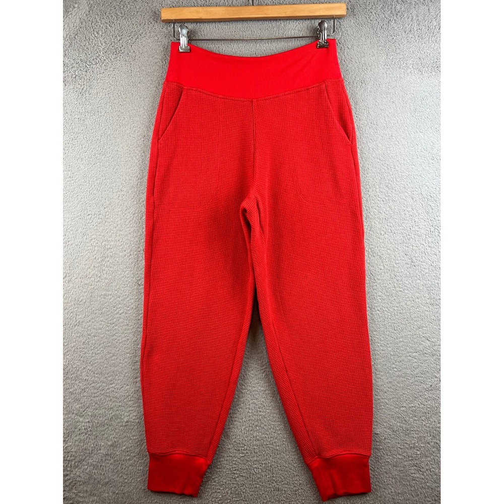 Athleta Red Waffle Knit Lounge Set Cropped Hoodie and Joggers Size M - Picture 3 of 16